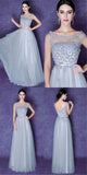 Gray Tulle Scoop Prom Dresses,Beautiful Bridesmaid Dresses,Cocktail Prom Dresses,SP400