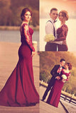 Burgundy A-Line Sweetheart Long Sleeve Prom Dress With Lace Appliques,Popular Prom Dresses,SVD403