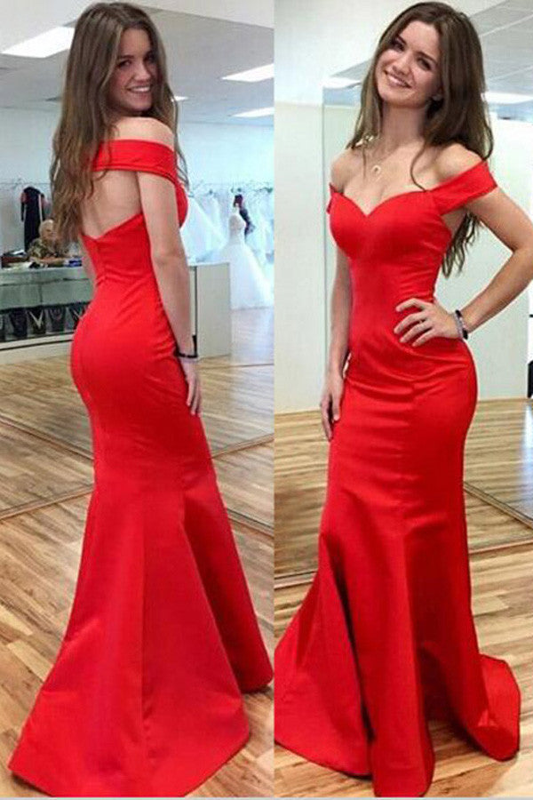 Red Long Off Shoulder Sexy Open Back Prom Dresses,Mermaid Red Prom Dresses,SVD404