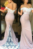 Decent Off Shoulder Sweep Train Bridesmaid Dress with Lace,Mermaid Prom Dress,SVD411