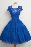 Luxurious Royal Blue Homecoming Dress,Scalloped-Edge Ball Knee-Length Dress,SVD412