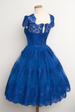 Luxurious Royal Blue Homecoming Dress,Scalloped-Edge Ball Knee-Length Dress,SVD412