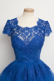 Luxurious Royal Blue Homecoming Dress,Scalloped-Edge Ball Knee-Length Dress,SVD412