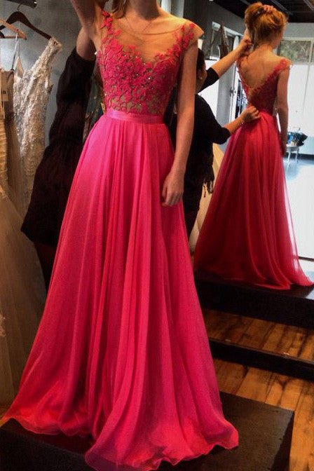 Gorgeous Long Chiffon Prom Dresses,Cap Sleeves Prom Party Dresses with Lace,SVD418