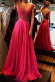 Gorgeous Long Chiffon Prom Dresses,Cap Sleeves Prom Party Dresses with Lace,SVD418