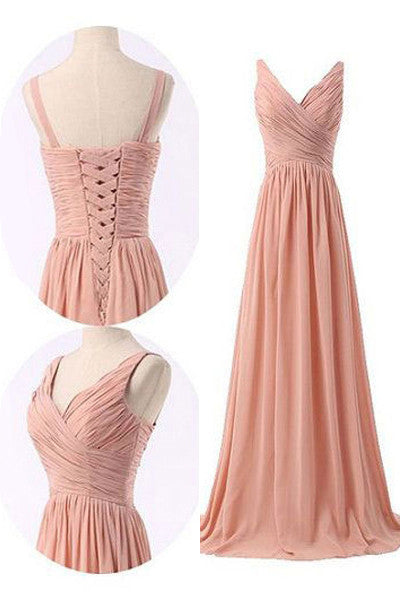 Gorgeous Pearl Pink Prom Dress,V-neck Sweep Train Long Prom Dresses,SVD419