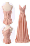 Gorgeous Pearl Pink Prom Dress,V-neck Sweep Train Long Prom Dresses,SVD419