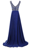 Royal Blue Beaded Prom Dresses,Decent Scoop A-line Sleeveless Prom Dress,SVD420