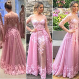 Charming Lavender Floral Long Sleeves Prom Dress,Party Prom Dresses With Appliques,SVD422