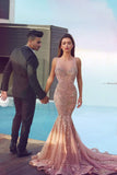 Charming Blush Pink Mermaid Prom Dress,Prom Dress with Appliques Beading,SVD423