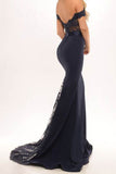 Decent Black Off Shoulder Prom Dresses,Mermaid Prom Party Dresses with Lace,SVD424