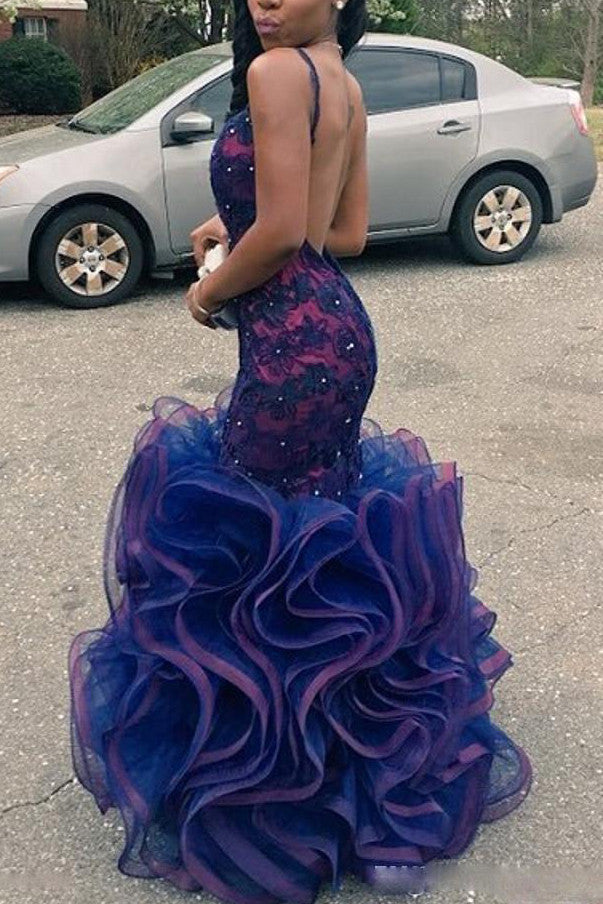 strapless open back dress Open Back Prom Dress,Deep V-neck Organza Prom Dress,Appliques Dresses –  Simidress main image 0