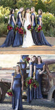 Royal Blue Round Neck Cap Sleeve Sequin Mermaid Long Bridesmaid Dresses,SVD467