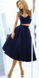 simidress.com | Elegant Two Pieces Off Shoulder Dark Navy Short Homecoming Party Dresses,SVD568