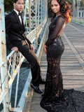 Long Black prom Dresses,BlackProm Dress,See Through Prom Dress,Evening dress SVD302