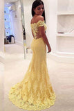 Off-the-Shoulder Long Lace Sweep Train Mermaid Prom Dresses Evening Dresses,SVD315