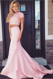 Pink Mermaid Two-piece Backless Prom Dress with Beading,SVD321
