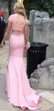 Pink Mermaid Two-piece Backless Prom Dress with Beading,SVD321