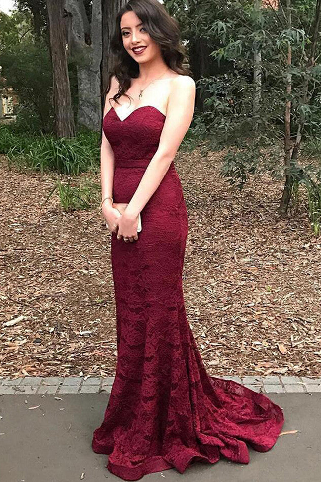 Burgundy Prom Dress,Mermaid Prom Dress,Lace Prom Dress,PromDresses – Simidress