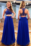 Fabulous Royal blue 2 piece A-line Prom Party Dress with Beading, SVD325