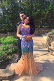 Elegant Two Pieces Tulle Mermaid Prom Dresses with Beading,SVD327