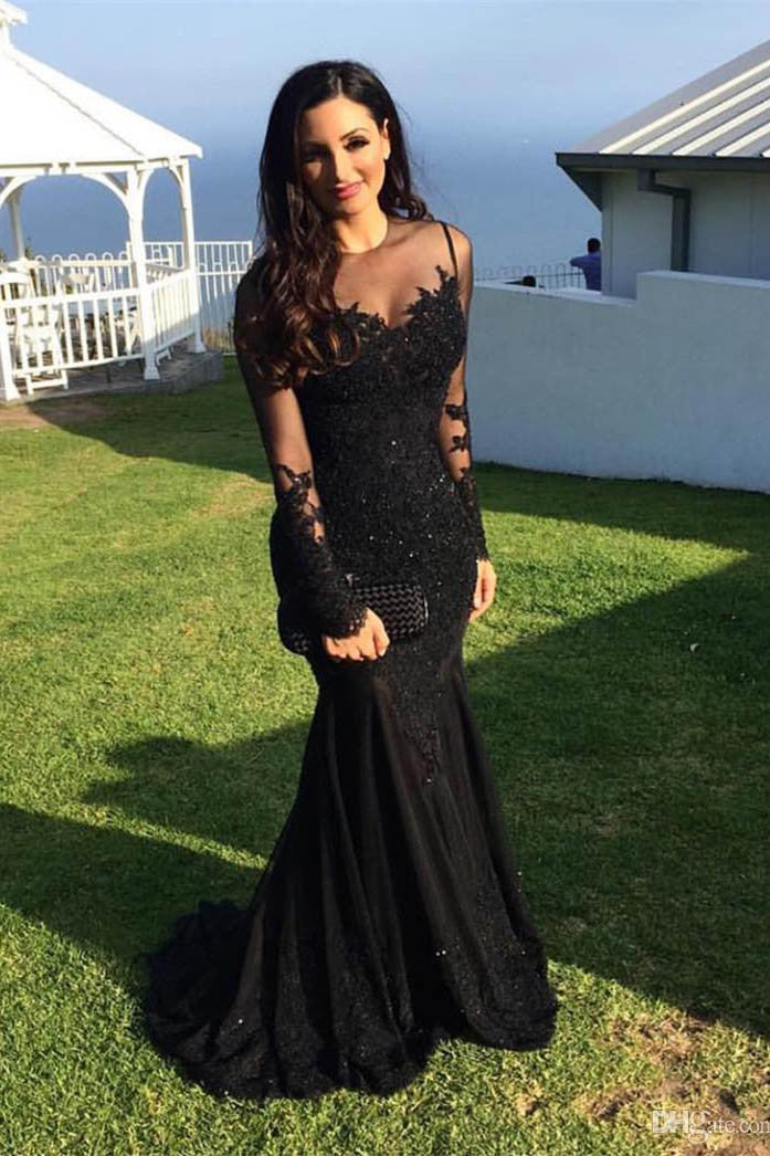 Black Prom Dress,Long Sleeves Mermaid Prom Dress,Evening Prom Dresses – Simidress