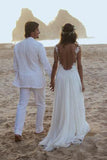 Simple Straps A-line Backless Wedding Dresses with Appliques Chiffon Bridal Gown, SW100
