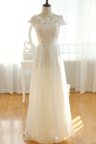 Elegant Chiffon Ivory Long Lace Wedding Dresses, Pretty Bridal Gown, SW103