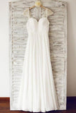 Cheap Cap Sleeve Chiffon Beach Wedding Dresses With Beading, SW104
