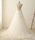 Beautiful Lace A Line Modest Handmade V-Neck Wedding Dresses with Appliques, SW106