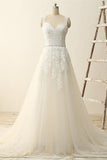 Beautiful Lace A Line Modest Handmade V-Neck Wedding Dresses with Appliques, SW106