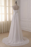 White V Neck Chiffon Straps Wedding Dresses with Sweep Train, SW108