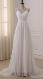 White V Neck Chiffon Straps Wedding Dresses with Sweep Train, SW108
