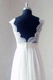 Ivory Lace Chiffon Sweep Train V-neck Bodice Beach Wedding Dresses, SW110