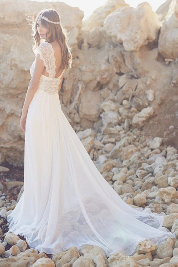 princess polly baby blue dress Fabulous Cap Sleeves Tulle Beach Wedding Dress with Lace – Simidress
