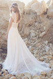 Fabulous Cap Sleeves Tulle Beach Wedding Dress with Lace, SW118