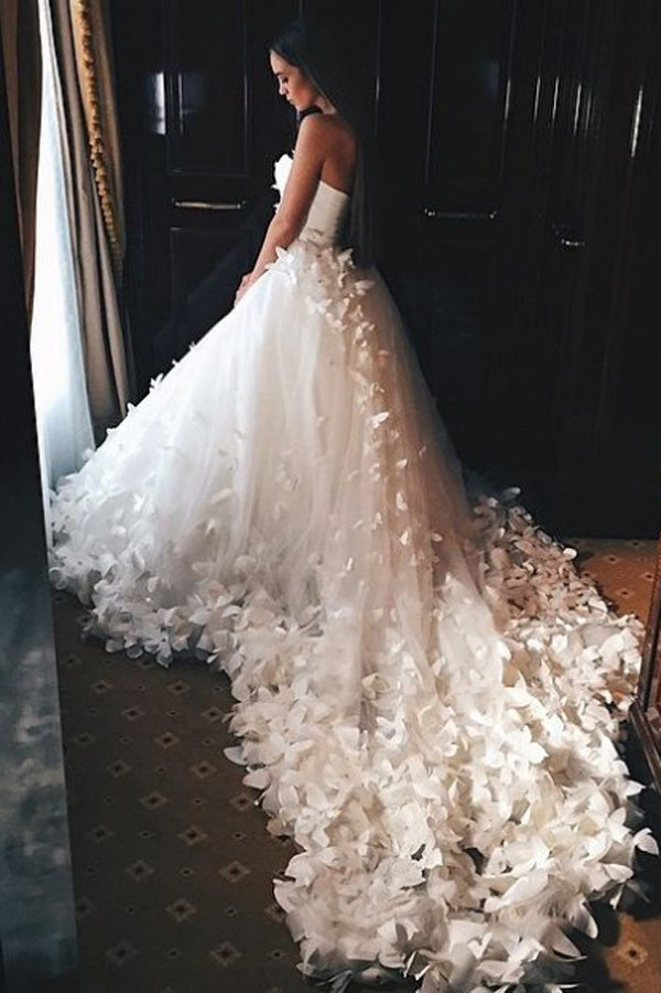 Elegant Wedding Dress Bridal Gown,Modest Tulle Wedding Dresses With Flowers, SW119