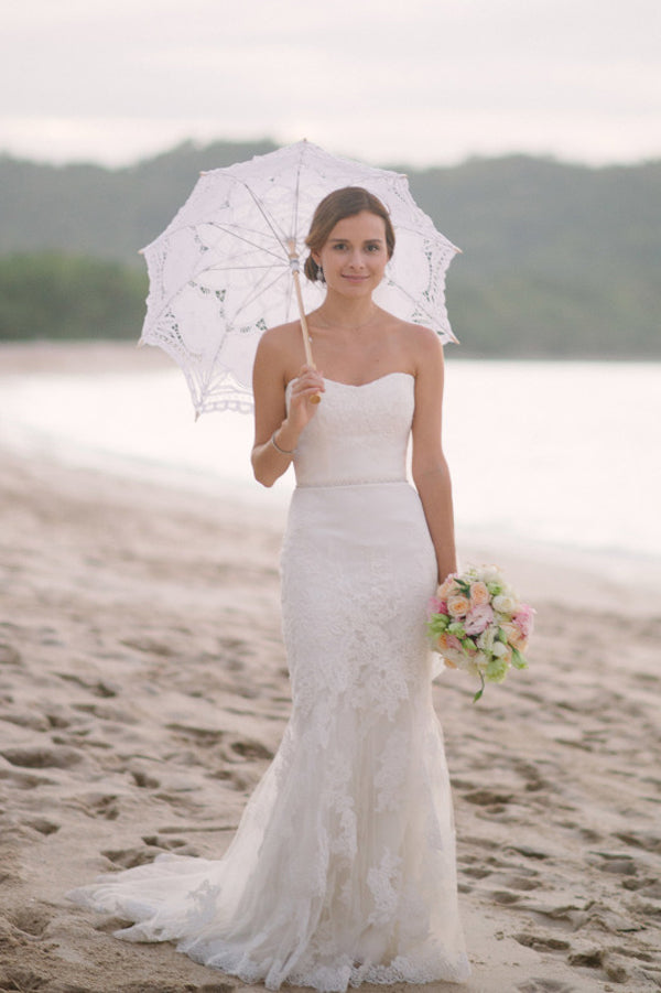 Sweetheart Off Shoulder Strapless Lace Mermaid Beach Wedding Dress, SW125