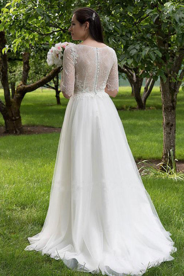 Half Sleeves Lace Bodice Wedding Dresses,Cheap Bridal Gowns at simidress.com
