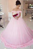 Pink Tulle Ball Gown Off shoulder Wedding Dresses,Gorgeous Quinceanera Dresses, SW142