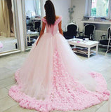 Pink Tulle Ball Gown Off shoulder Wedding Dresses,Gorgeous Quinceanera Dresses at simidress.com