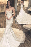 Fabulous Lace Sweetheart Mermaid Wedding Dresses with Long Sweep Train, SW148