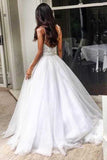 Elegant Backless Sweep Train Wedding Dress with Lace Top Spaghetti Straps from simidress.com