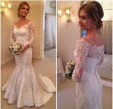 Gorgeous Lace V-Neck 3/4 Sleeves Mermaid Long Wedding Dress Ball Gowns from simidress.com