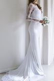 Elegant White Lace Long Sleeves Mermaid Long Wedding Dress with Train, SW155