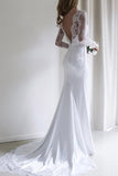 Elegant White Lace Long Sleeves Mermaid Long Wedding Dress with Train at simidress.com