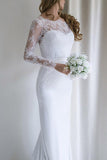 Elegant White Lace Long Sleeves Mermaid Long Wedding Dress with Train from simidress.com
