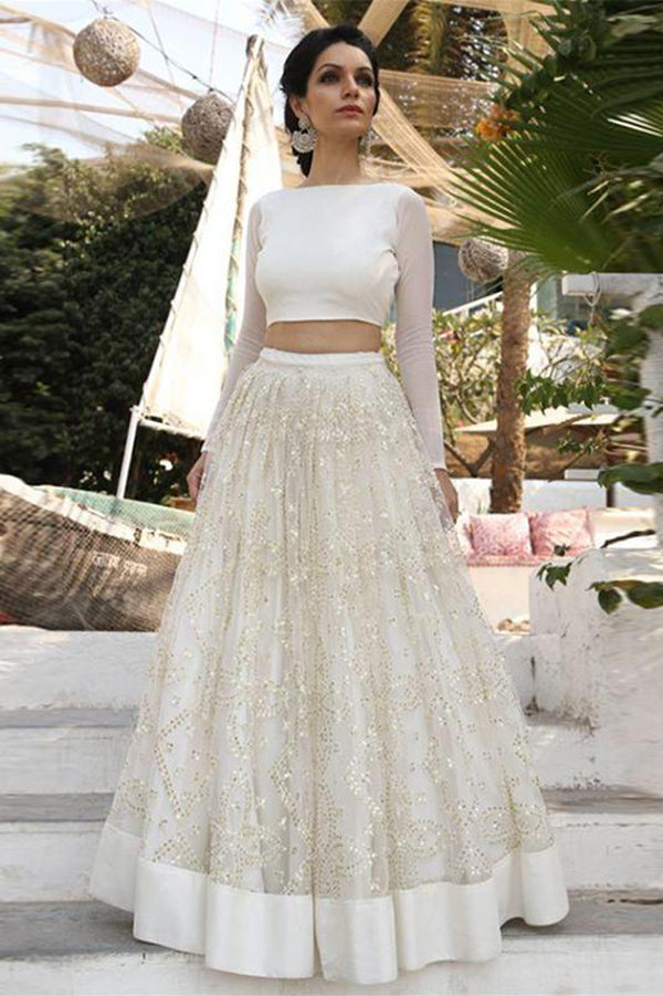 New Arrival Ivory Two Piece A Line Cheap Prom Dress, Long Sleeves Lace Wedding Dress, SW157