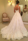 Fabulous White A-line Sleeveless Scoop Sweep Train Wedding Dress with Appliques, SW158 at simidress.com