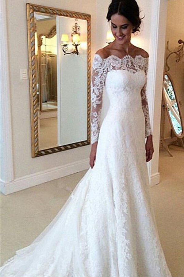 off shoulder vintage wedding dress Gorgeous Ivory Long Sleeves Vintage Wedding Dresses, Off Shoulder Bridal  Gown, SW159 – Simidress